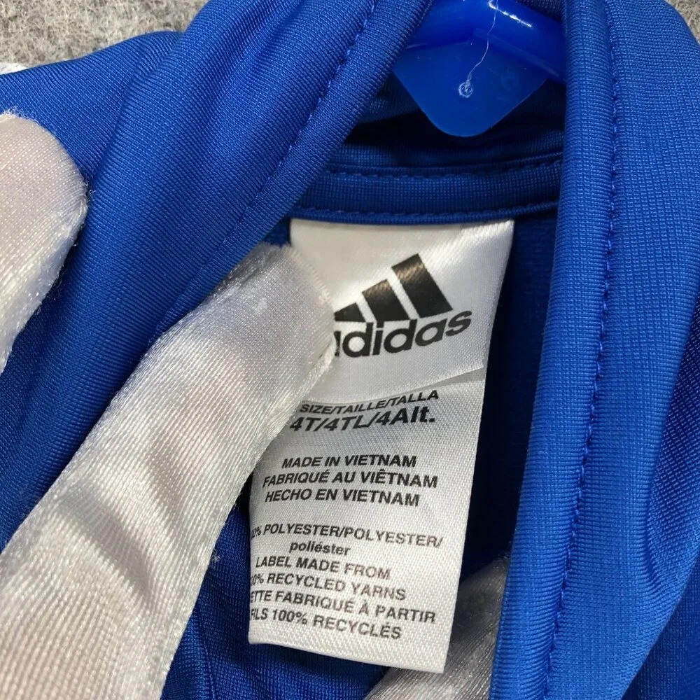 Adidas Boys 4T Track Jacket Blue Black White Full Zip Mock Neck‎ Sweatshirt